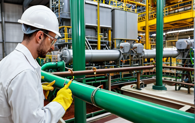 **Chemical Plant Production Engineer:** A busy production engineer in a fertilizer factory, troubleshooting machinery while overseeing the chemical production process. Focus on teamwork and problem-solving skills.