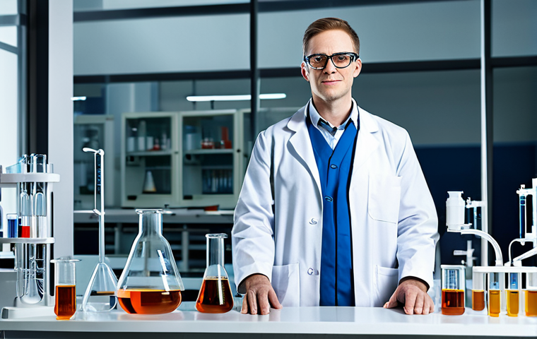 **

"A professional chemical engineer, fully clothed in a lab coat and safety glasses, standing in a modern laboratory filled with beakers, test tubes, and scientific equipment.  Safe for work, appropriate content, professional setting, perfect anatomy, natural proportions, family-friendly, high-resolution photograph, detailed background."

**