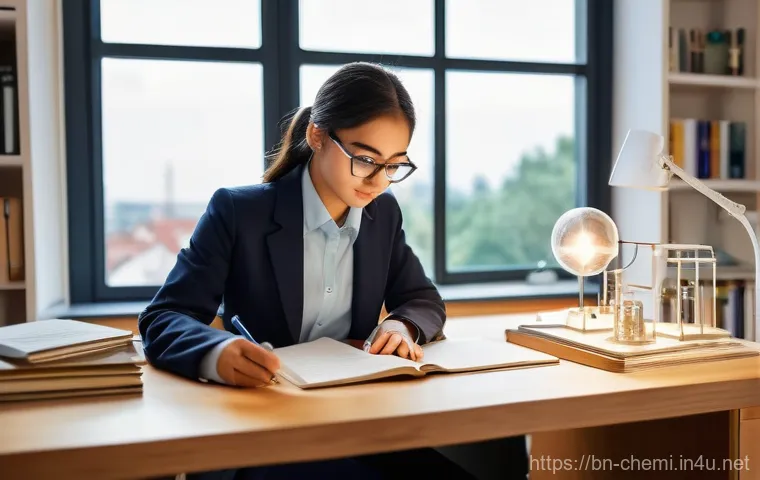 화학공학 외국 기업 취업 - **Prompt 1: Aspiring Chemical Engineer's Study Session**
    "A determined young female chemical eng...