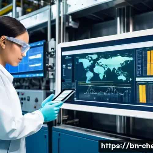 화학공학 안전 교육 - **Prompt:** "A clean, modern chemical processing plant interior, bustling with activity but maintain...