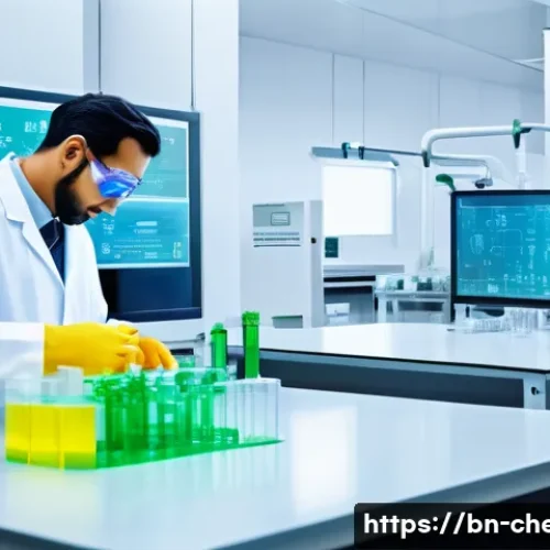 화학공학 창업 가능성 - A modern laboratory setting focused on sustainable chemistry innovation, showing scientists wearing ...