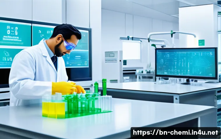 화학공학 창업 가능성 - A modern laboratory setting focused on sustainable chemistry innovation, showing scientists wearing ...