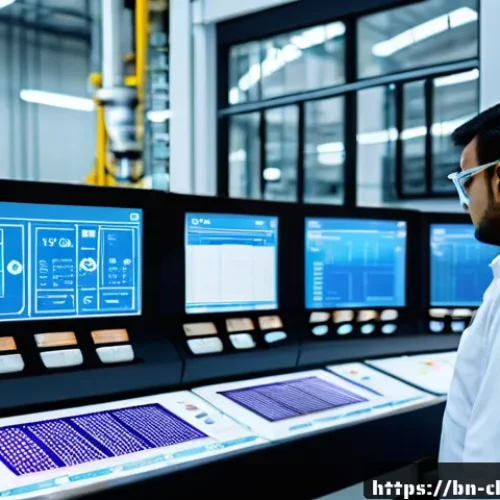 Home 33 화학공학 신기술 동향 - A high-tech chemical engineering factory interior showcasing smart automation and process control: d...