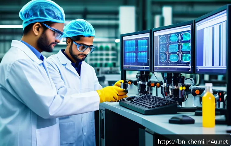 화학공학 취업 준비 - A modern chemical engineering laboratory scene featuring a diverse group of Bengali engineers wearin...