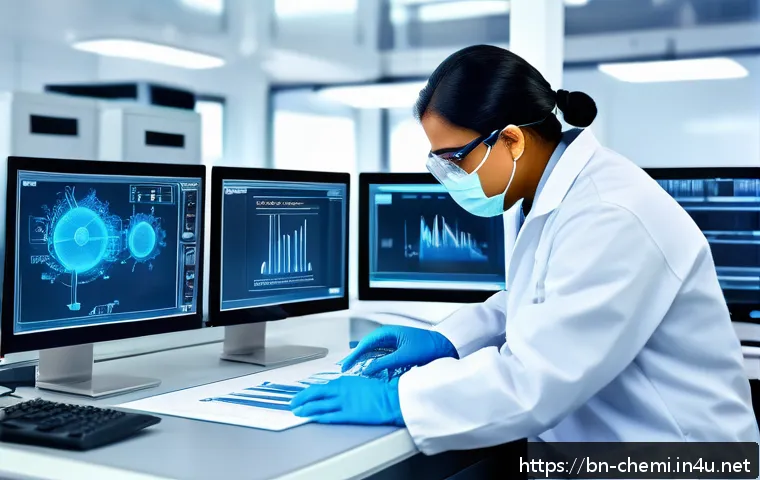 화학공학 중점과목 - A detailed, realistic illustration of a chemical engineer in a modern laboratory environment, wearin...
